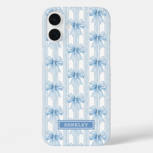 Blauwe Coquette Strikken op Strepen Monogram Case-Mate iPhone Case (Achterkant)
