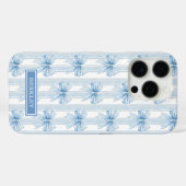 Blauwe Coquette Strikken op Strepen Monogram Case-Mate iPhone Case (Achterkant (horizontaal))