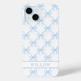 Blauwe Coquette Watercolor Strikken iPhone 15 Case