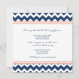 Blauwe Coral Chevron Engagement Party Kaart
