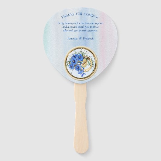 Blauwe Corn Flowers & White Roses bouquets Handwaaier (Achterkant)