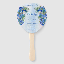 Blauwe Corn Flowers & White Roses bouquets Handwaaier