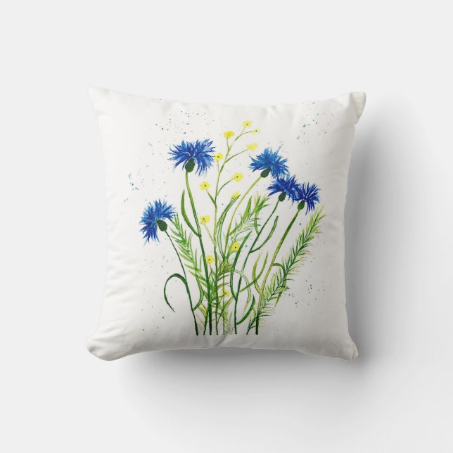 Blauwe cornbloemen bloemen waterverf  bloemen kussen (Voorkant)