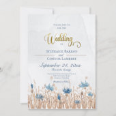 Blauwe Cornbloemen & Tarweveld met blauwe uitnodig Kaart (Voorkant)