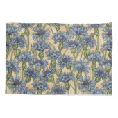 Blauwe cornbloemen, wilde bloemen op honnegeel kussensloop (Achterkant-Links)