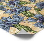 Blauwe cornbloemen, wilde bloemen op honnegeel poster (Hoek)