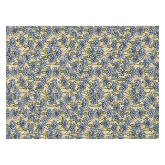 Blauwe cornbloemen, wilde bloemen op honnegeel tafelkleed (Voorkant (Horizontaal))