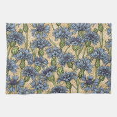 Blauwe cornbloemen, wilde bloemen op honnegeel theedoek (Horizontaal)