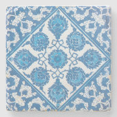 Blauwe  Cornflower Faux Tegel Stenen Onderzetter (Voorkant)