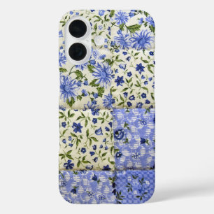 Blauwe Cornflower Patchwork Quilt iPhone 16 Hoesje