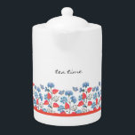 Blauwe Cornflowers Bloemenpatroon Theepot<br><div class="desc">Deze theepot heeft prachtige blauwe korenbloemen. De bloemetjes en de pop van rood accent geven u een vleugje optimisme,  elegantie en natuurschoon voor uw dagelijks gebruik.</div>