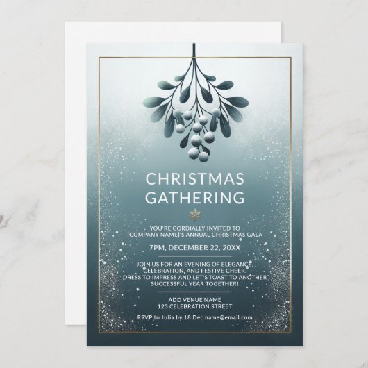 Blauwe Corporate Kerstuitnodiging Gouden accenten Feestdagenkaart (Voorkant / Achterkant)