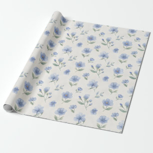 Blauwe Cottagecore Wilde Bloemen Botanische Print Cadeaupapier