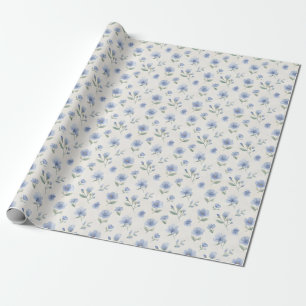 Blauwe Cottagecore Wilde Bloemen Botanische Print Cadeaupapier