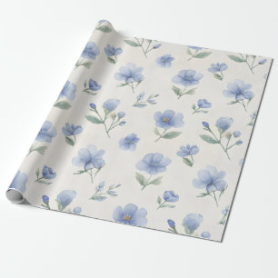 Blauwe Cottagecore Wilde Bloemen Botanische Print Cadeaupapier