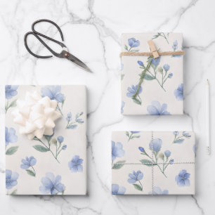 Blauwe Cottagecore Wilde Bloemen Botanische Print Inpakpapier Vel