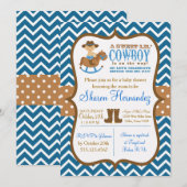 Blauwe Cowboy Baby Boy Douche Uitnodiging Chevron (Voorkant / Achterkant)