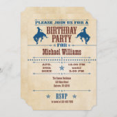 Blauwe  Cowboy Birthday Uitnodiging (Voorkant / Achterkant)