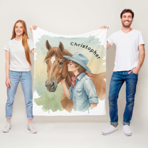 Blauwe Cowboy die een Paard kust Verjaardagsfeest Fleece Deken