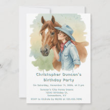 Blauwe Cowboy die een Paard kust Verjaardagsfeestj