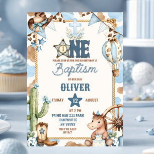 Blauwe Cowboy Eerste Doop & Rodeo Feest Kaart