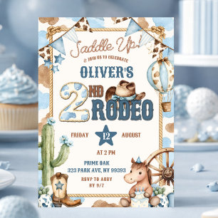 Blauwe Cowboy Saddle Up Tweede Rodeo Verjaardag Kaart