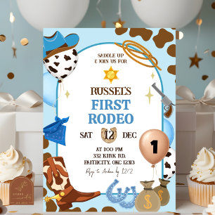Blauwe Cowboy Verjaardagsuitnodiging Kaart