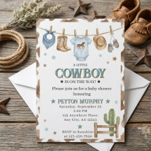 Blauwe Cowboy Waslijn Baby Jongen Shower Uitnodigi