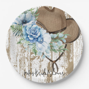 Blauwe cowgirl bloem bruiloft feest papieren bordje