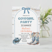 Blauwe cowgirl feest uitnodiging (Staand voorkant)