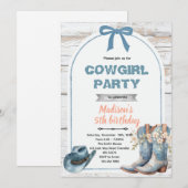 Blauwe cowgirl feest uitnodiging (Voorkant / Achterkant)