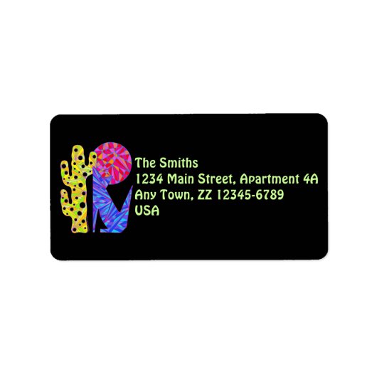 Blauwe Coyote Wolf Kleurrijke Zuidwestelijke Kunst Etiket (Voorkant)