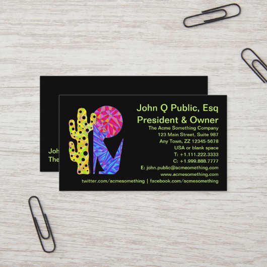 Blauwe Coyote Zuidwestelijke Stijl Kleurrijk Visitekaartje (Voorkant / Achterkant in situ)