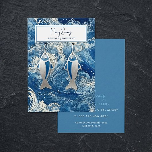 Blauwe crashende golven dikke oorenkaart visitekaartje