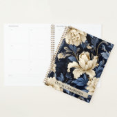 Blauwe Cream Bloemen Pioen Patroon Gepersonaliseer Planner (Display)