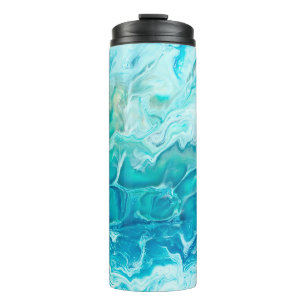 Blauwe creatieve abstracte handbeschilderde achter thermosbeker