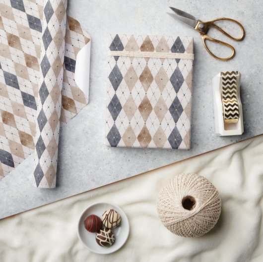 Blauwe Crème Argyle Vaderdag Cadeaupapier (Crafts)