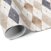 Blauwe Crème Argyle Vaderdag Cadeaupapier (Rol Hoek)