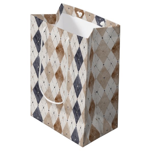 Blauwe Crème Argyle Vaderdag Medium Cadeauzakje (Voorkant Gekanteld)