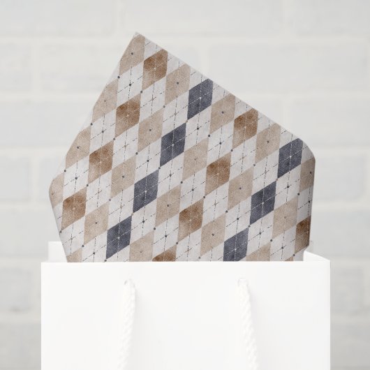 Blauwe Crème Argyle Vaderdag Tissuepapier (Cadeauzakje)