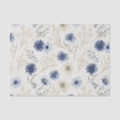 Blauwe Crème Bloemen Bruiloft Tissuepapier (Voorkant)