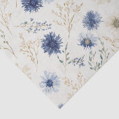 Blauwe Crème Bloemen Bruiloft Tissuepapier (Detail)