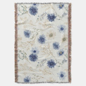 Blauwe Crème Bloemen Deken (Voorkant Verticaal)