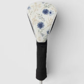 Blauwe Crème Bloemen Golfheadcover (Voorkant)