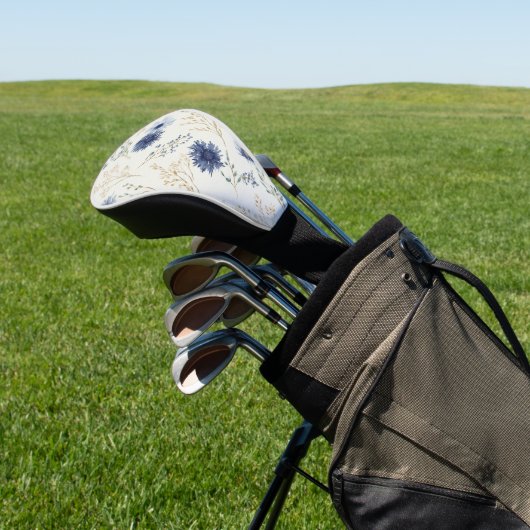 Blauwe Crème Bloemen Golfheadcover (Insitu)