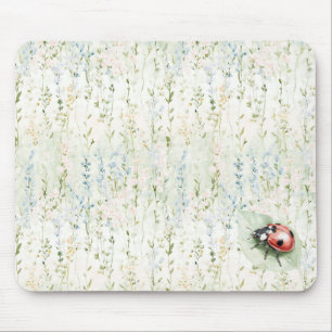 Blauwe Crème Bloemen Lieveheersbeestje Muismat