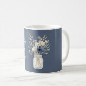 Blauwe Crème Bloemen Pot Koffiemok (Voorkant rechts)