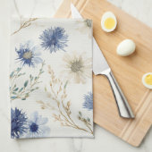 Blauwe Crème Bloemen Theedoek (Quarter Fold)