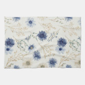 Blauwe Crème Bloemen Theedoek (Horizontaal)