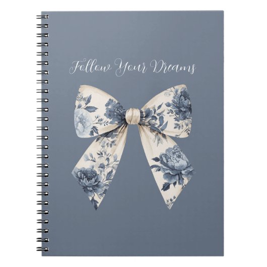 Blauwe Crème Bloemenslint Notitieboek (Voorkant)